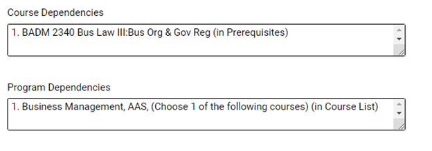 Course and Program Dependencies Field