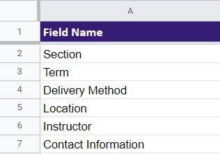 Syllabus Field Name on form template