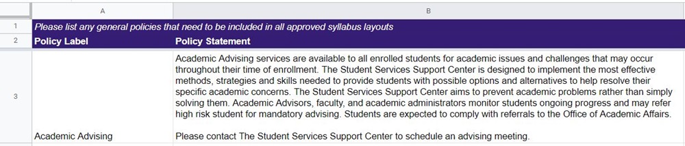 Syllabus Policies Tab