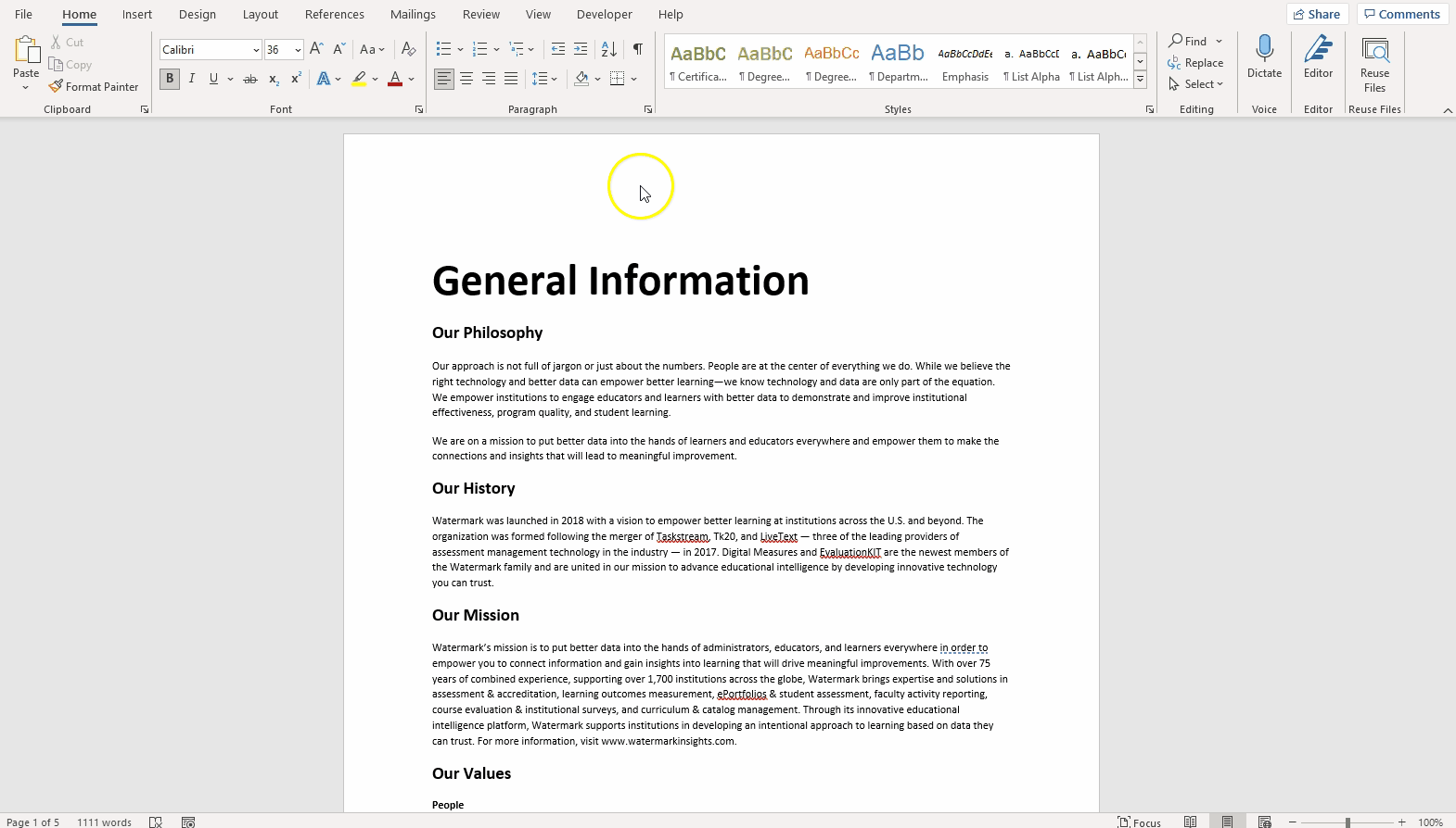 Opening the Navigation Pane in Word