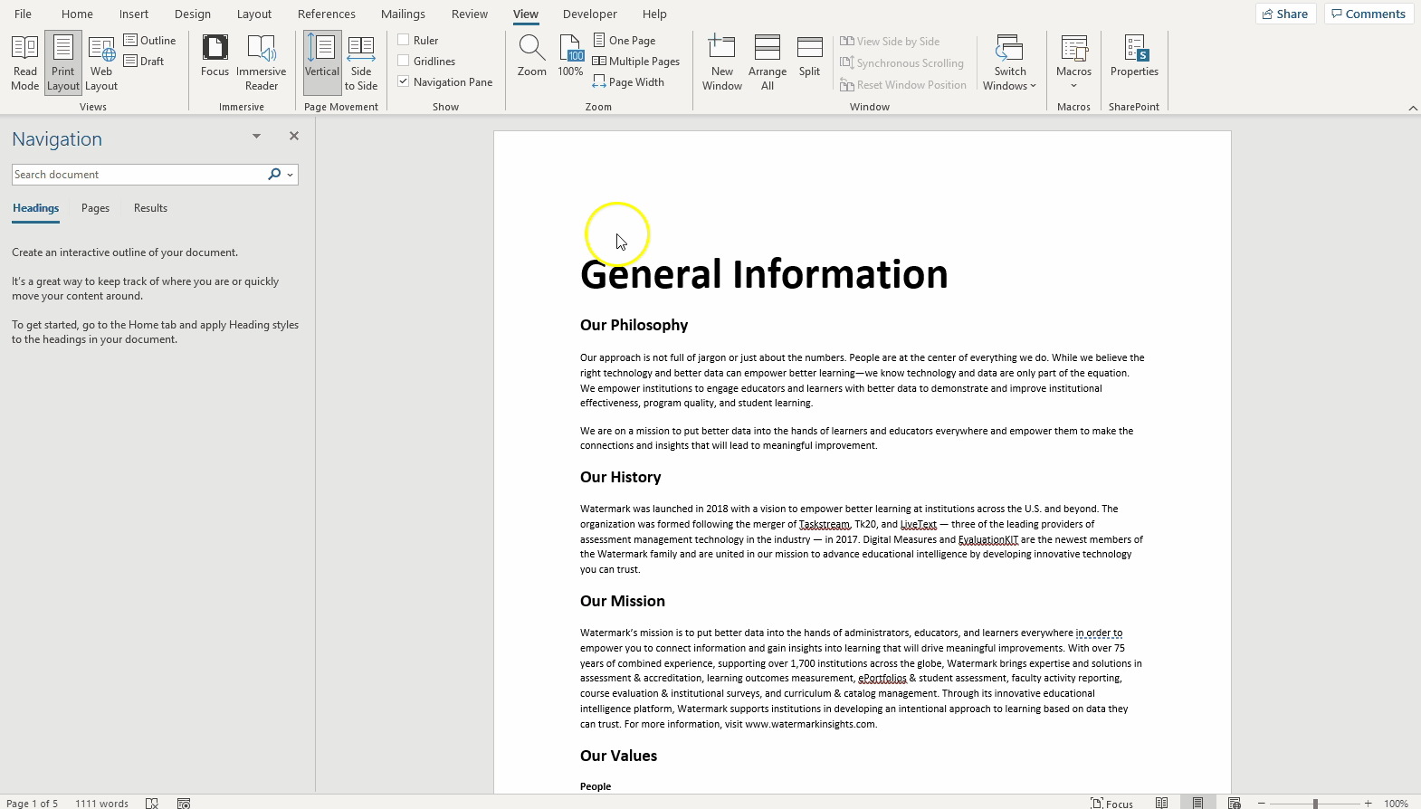 Opening the style bar in Word