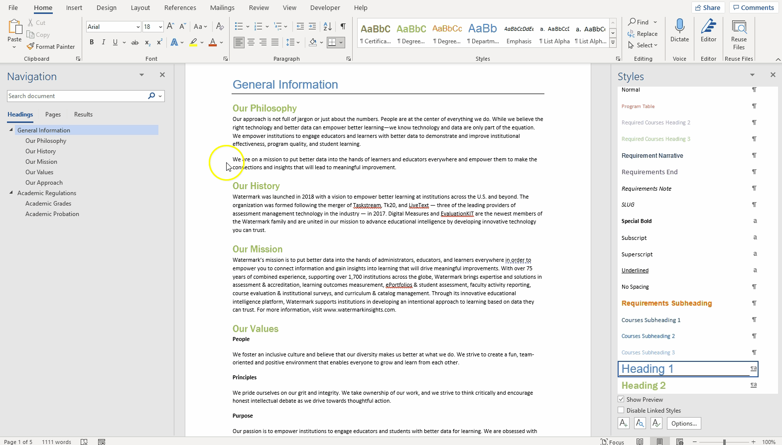 Using the navigation pane in Word to jump around to different sections